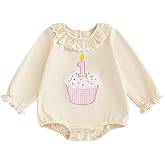 RSRZRCJ Infant Baby Girl First Birthday Outfit Ruffle Long Sleeve Romper Bodysuit 1 Cake Embroidery Cake Smash Clothes