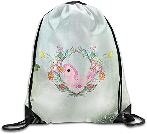 Romantic Floral Fairy Tale Frame With Unicorn Vector Unisex Drawstring Backpack Travel Sports Bag Drawstring Beam Port Backpack.