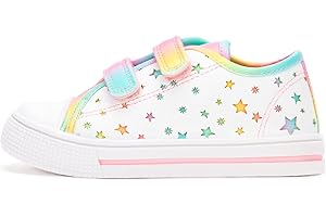 EUXTERPA Kids Toddler Sneakers Boys Girls Canvas Shoes Walking Sneaker with Easy Fasten Strap