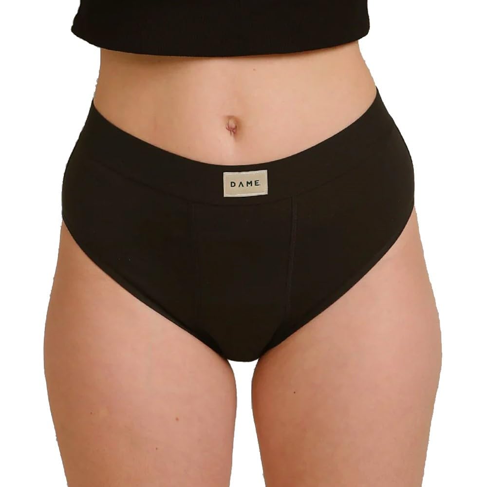 DAME Reusable High Waist Period Pant Black Size 12 - Soft Organic Cotton Knickers for Women. Secure, Absorbent, Hypoallergenic Underwear.