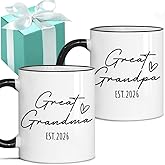 Gououoii Great Grandma Great Grandpa Est 2026 Mug Set - Grandma Coffee Cup - Pregnancy Reveal Mug – Pregnancy Announcement Mugs for Grandparents