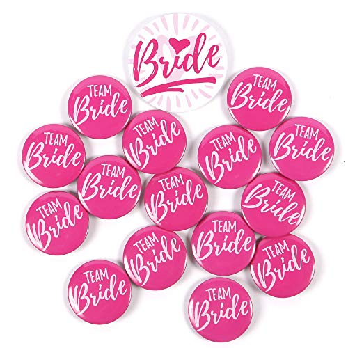 chicChick NEW Hen Party Badges, Pack of 16 (15 x Team Bride, 1 x Bride), Perfect Hen Do Favours, HOT PINK