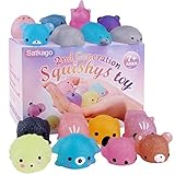 Satkago 2nd Generation Mochi Squishys Toys, 16 Pcs Glitter Mini Mochi Squishies Toys Party Favors for Kids Panda Squishy's Toys Kawaii Squishys Cat