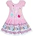 Sunny Fashion Girls Dress Embroidered Leaves Flower O-Neck Cotton Pink