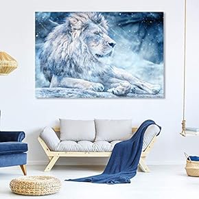 Lion In A Snowy Mountain Forest - Canvas Art