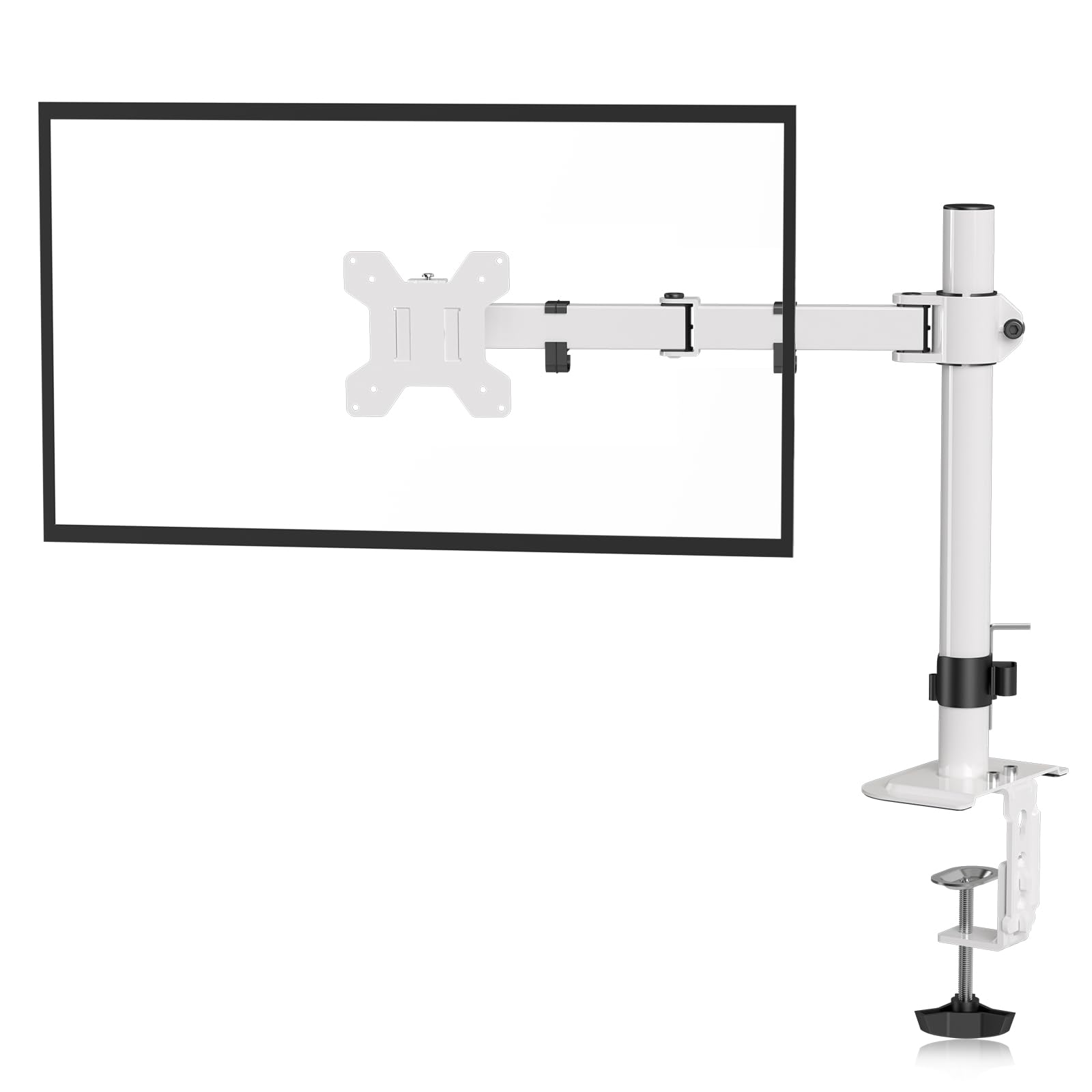 Single Monitor Arm Desk Mount for 13-27 Inch LCD LED Screens - PC Monitor & Projector Stand for Desk up to 10kg, VESA 75/100mm - White