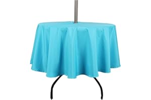 youngseahome Outdoor Tablecloth Wrinkle-Free Stain Resistant Waterproof Polyester Fabric Table Cover with Zipper Umbrella Hole for Picnic/Party/Dinner/Patio Garden(70inch Round,Zippered,Aqua)