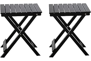 BplusZ Small Square Folding Side Tables Set of 2 - Portable End Tables for Outdoor Patio Use, Ideal as Coffee Table or Plant Stand, 15.4" D x 15.4" W x 18.3" H, Black