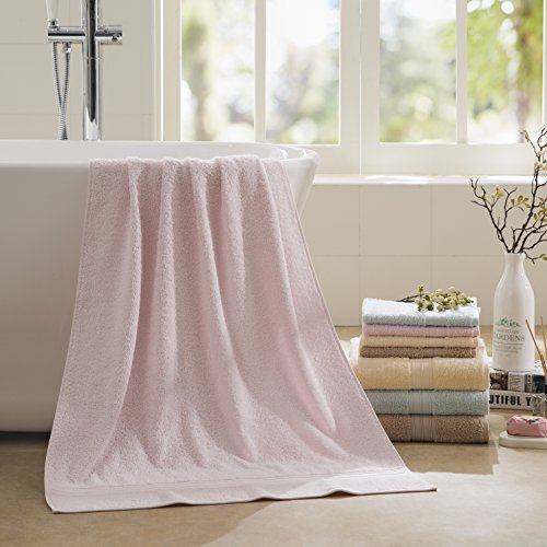LOVO Egyptian Cotton Towel Set 3 Pieces Bath Hand Face Washcloth Luxury Microfiber Premium Soft Towel, Pale Pink - Thumbnail 4