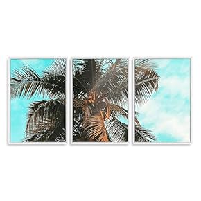3 Piece Framed Canvas Wall Art for Living Room, Bedroom Vintage Tropical Palm Trees Canvas Prints for Modern Home Decoration Ready to Hang - 16"x24"x3 Panels
