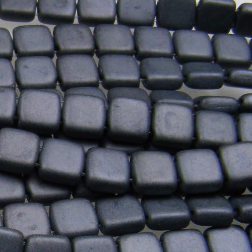 CzechMate 6mm Square Glass Czech Two Hole Tile Bead - Matte Hematite