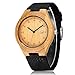CUCOL Wooden Watches For Men Casual Black Cowhide Leather Strap Wood Watch With Box (date(black))