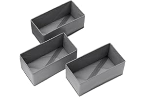 Drawer Organizer Set of 3 in Grey, Fabric Drawer Dividers for Socks, Underwear and Bras, Small Storage Bins for Wardrobe and 