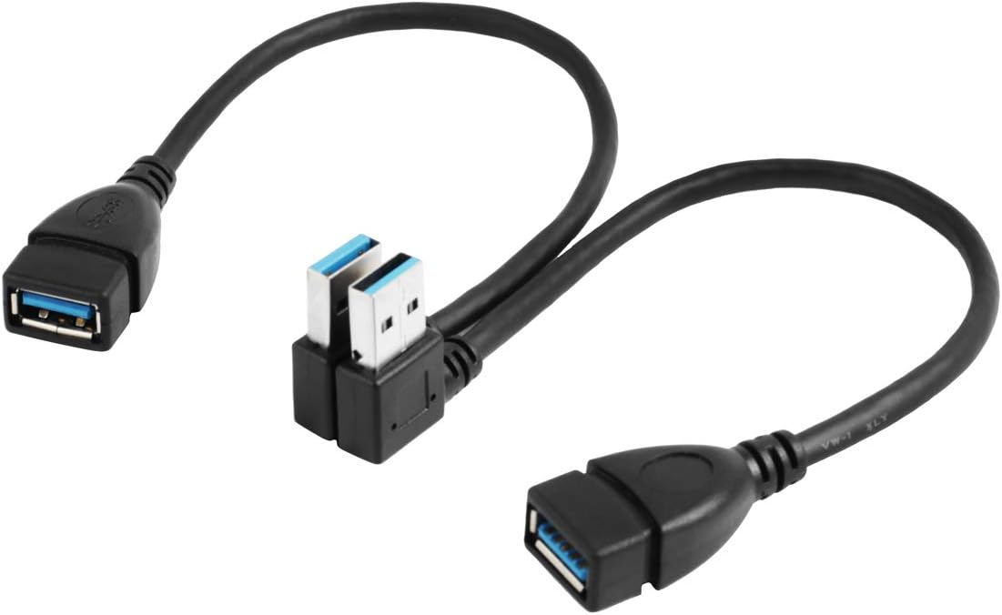baolongking USB 3.0 Extension Cable,20CM Left and Right Angle 90 Degree Adapter Type A Male To Female High Speed Connection 2PCS