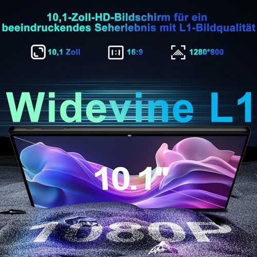 2026 Tablet Android 15 Octa Core Tablets 10 Zoll mit 64 GB ROM + 2 TB TF | 5G + 2,4G WiFi|Bluetooth 5.0 |8 MP + 5 MP | Typ C,Touchscreen-Tablet mit Hülle, Tastatur und Maus-Tiefschwarz