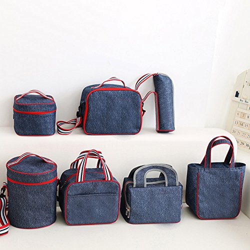 Insulated Lunch Bag Cooler Tote Bags For Women Men Kids, Travel Picnic Foods Box Drinks Thermal Carry Bag Container Organizer Case Handbag (Square Blue&Grey grey straps, 9x7x6.3inch)