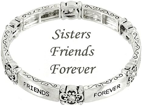 Sister Bracelet Friends Forever BP Clear Crystal Stretch Silver Tone