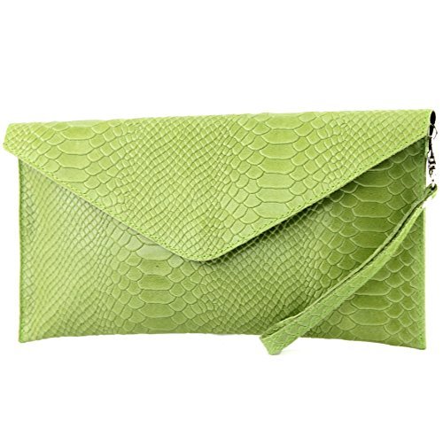 Modamoda de - italian Leather bag Clutch underarm bag Evening bag Wrist bag Wrist bag Smooth leather T106S, Color: Light green