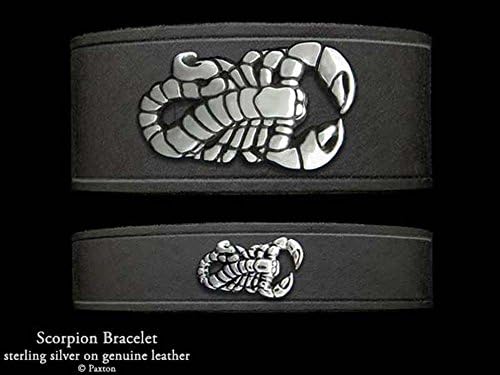 Scorpion Leather Bracelet Sterling Silver Scorpion Scorpio on Leather Bracelet by Paxton