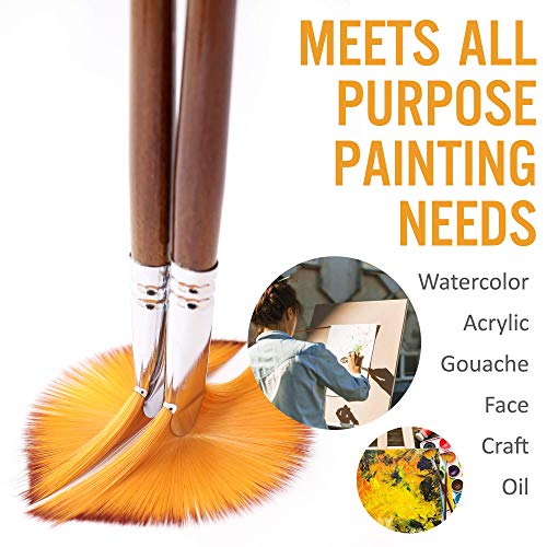 Artist Fan Paint Brushes Set 9pcs Soft AntiShedding Nylon Hair Wood Long Handle Paint Brush