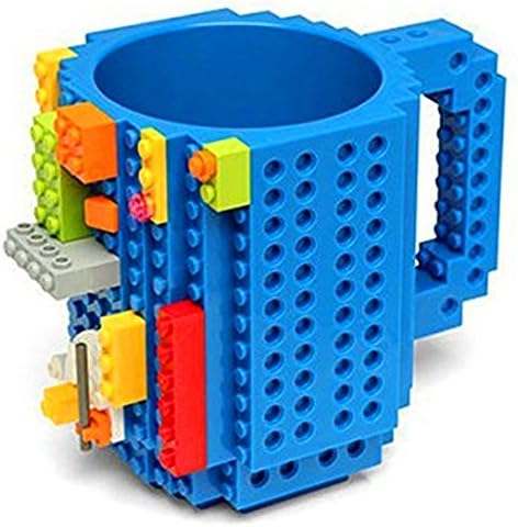 KENGEL Build-On Brick Mug Coffee Cup DIY Type Plastic Creative Building Blocks Coffee Tea Beverage Drinking Funny Gift (Biue)