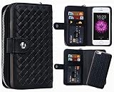 iPhone 5/5S/SE Wallet Case, Hynice iPhone 5/5S/SE Wallet Purse Case Leather Zipper Case with credit card slots and Magnetic Detachable Slim Cover for iPhone 5/5S/SE (Weave-black)
