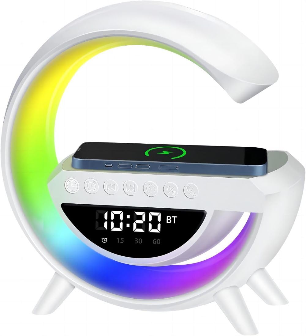 Photo 1 of Dewould G-Type Wireless Charging Light,Wireless Charging Clock Alarm LED Desk Lamp All-in-One Machine, Suitable for Colored Environmental Lights in Bedrooms, Offices, and Homes
