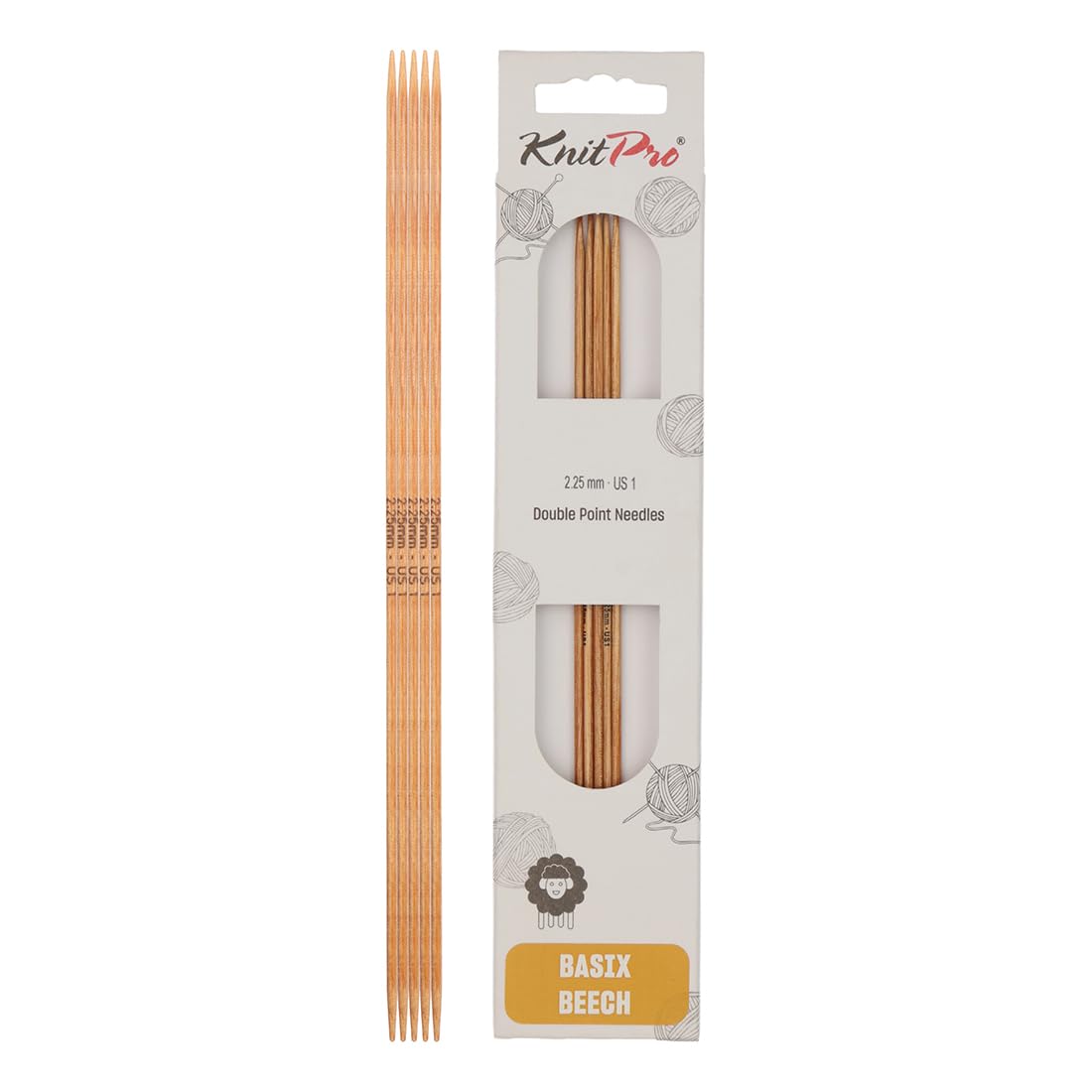 KnitPro Basix Beech Double Pointed Needles 8" (20cm) | 2.25mm