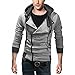 DJT Men's Oblique Zipper Hoodie Casual Top Coat Slim Fit Jacket Light Grey M