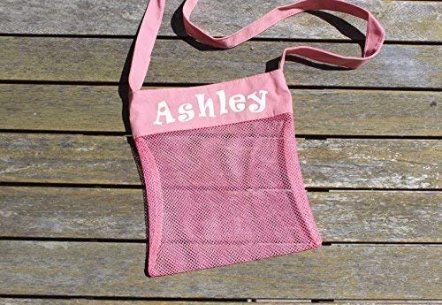 Personalized Kids Mesh Sea Shell Beach Sand Tote Bag Pink Blue