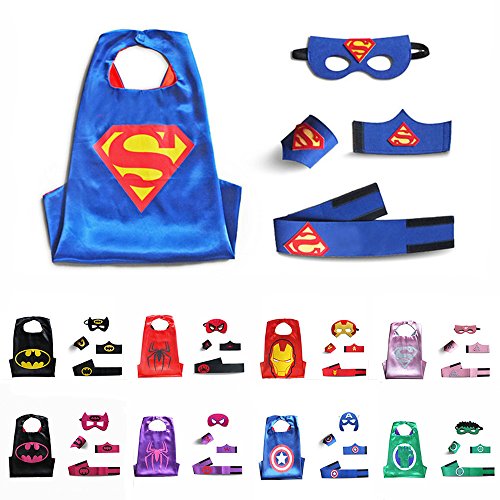 Comics Cartoon Halloween Costumes Kids Superhero Cape Mask Wristband and Belt