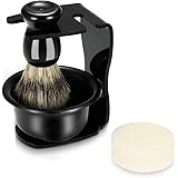 Anself 4pcs Men Shaving Set, Badger Hair Brush,  Shaving Razor Holder Stand, Soap Bowl, Shaving Soap