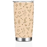 Birthday Christmas Decor Boho Western Coffee Tumbler, 20 oz Tumblers, Insulated Coffee Mug, Stainless Steel Thermal Cup Travel Coffee Cup, Cow Print Western Gifts for Women Men Coworker Appreciation