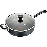 T-Fal Specialty Nonstick Saute Pan with Glass Lid 5 Quart, Oven Broiler Safe 350F, Cookware, Deep Frying Pan with Handle, Skillet, Kitchen, Pots and Pans, Dishwasher Safe, Black
