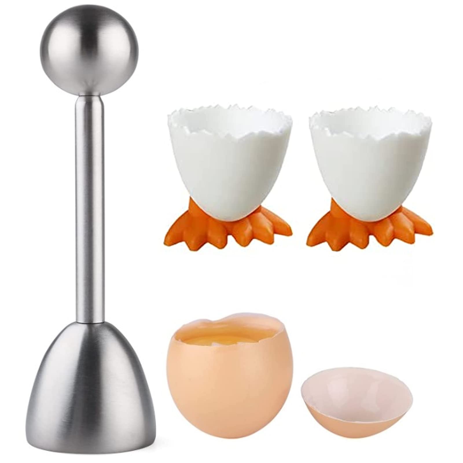 Egg Cup Porcelain Egg Cup Set Funny Egg Cup Set for Soft Stainless Steel Egg Opener Egg Topper Egg Cutter Egg Opener Egg Cup Set Cartoon Egg Stand Raw Boiled Eggs for Baking Breakfast