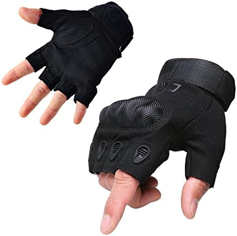 CQB Outdoor Hiking Riding Cycling Tactical Carbon Fibre Armor Men's Gloves (Fingerless Black, M)