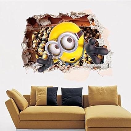 Fangeplus Tm Diy Removable 3d Minion Smash Wall Despicable Me 2 Art Mural Vinyl Waterproof Wall Stickers Kids Room Decor Nursery Decal Sticker