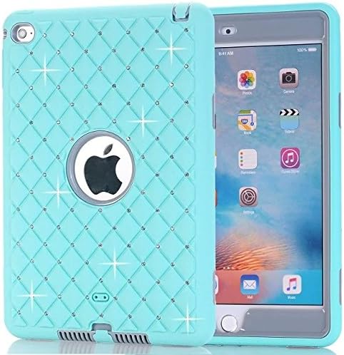 iPad Mini 4 Case, Acheers 2 in1 Hard PC + Silicone Hybrid Heavy Duty Studded Rhinestone Crystal Bling Case Cover For Apple iPad Mini 4 (2015 Edition) (sky blue+gray)
