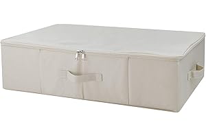 iwill CREATE PRO Fabric Folding Under Bed Storage Bins Organizer with Lid, Collapsible Blankets, Duvets Storage Baskets, Beig