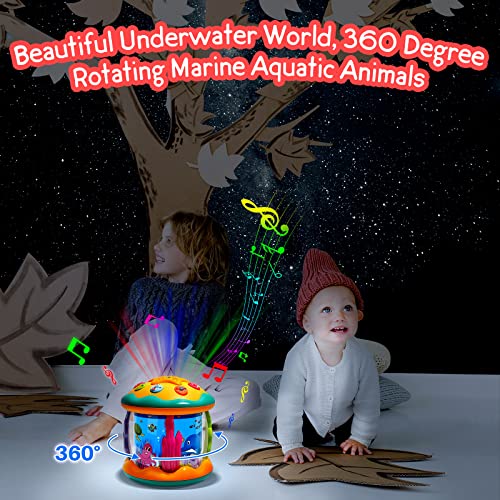 JDNRXO Baby Toys 6 to 12 Months, Ocean Rotating Light Up Sensory Toys, Projector Musical