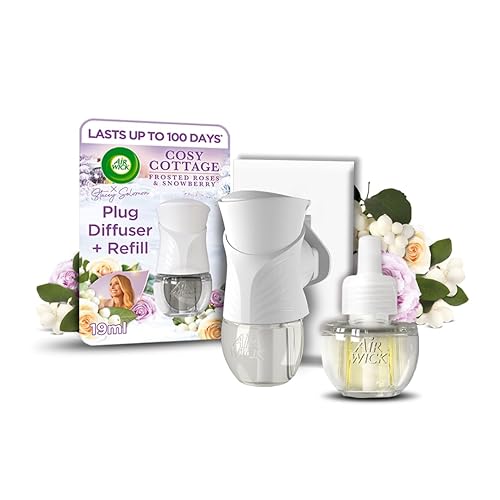 Air Wick Plug in Diffuser Kit, Cosy Cottage Frosted Roses & Snowberry, 1 Device & 1 Refill (19ml), Long Lasting Fragrance, Lasts up to 100 Days, Plug in Air freshener