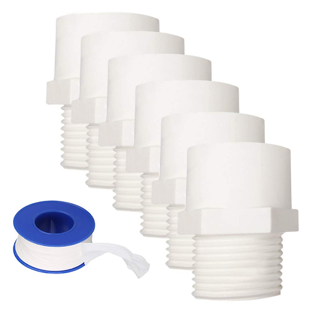 YOFASEN Water Pipe Connectors Kits, 20mm - 6pcs PVC Male Thread Pipe Fittings Adapter Connector + 1pcs Water Pipe Seal Tape