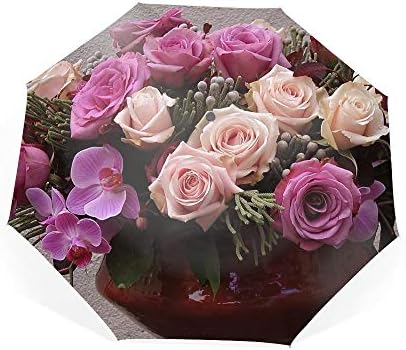 Compact Automatic Roses Orchids Flowers Bouquets Vase Umbrellas fit Golf Purse Backpack Wind Resistant for Men and Women