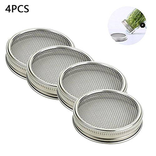 Buy KOBWA Set of 4 Stainless Steel Sprouting Jar Lid Kit, Curved Mesh Jar Sprouting Lid Kit for