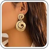 Sttiafay Boho Spiral Earrings Gold Circle Spiral Dangle Earrings Large Spiral Round Earrings Swirl Spiral Hoop Drop Earrings Geometric Spiral Statement Earrings