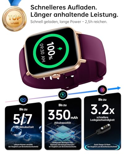 Women's Smartwatch with Phone Function 1.85 Inch 2 Wristbands Fitness Watch Fitness Tracker Heart Rate / SpO2 / Sleep / IP68 Waterproof Sports Watch Pedometer Watch for Samsung Android iOS Purple