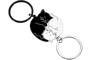 HIAKDOFT Matching Couples Cat Keychains Stainless Steel Cute Cartoon Pendant Keyring for Women Men Bag