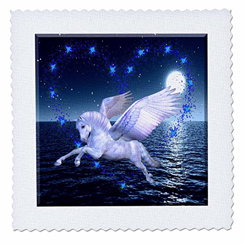 3dRose qs_108161_4 Beautiful Pegasus Horse in The Ocean Moonlight-Quilt Square,…