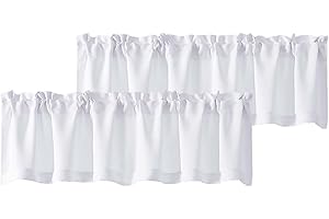 Chyhomenyc White Valances for Window, Light Filtering Short Curtains for Kitchen Bedroom Living Room, Rod Pocket Top Small Window Treatment Valance RV Bunk Panels, 60" Wx18 L, 2 Pieces