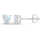 14K Gold Plated 925 Sterling Silver Hypoallergenic 4mm Heart Shape Prong Set Genuine Birthstone Solitaire Screwback Stud Earrings